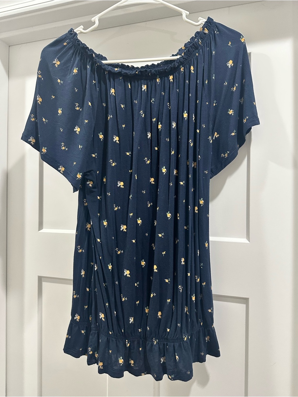 Women’s Navy Floral Off-Shoulder Top